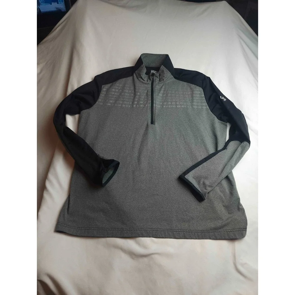 Callaway WeatherSeries Golf Pullover Mens Large Gray Black 1/4 Zip Swing Tech